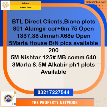 5 Marla Residential Plot for Sale in Bahria Town, Lahore - (BP-240632)