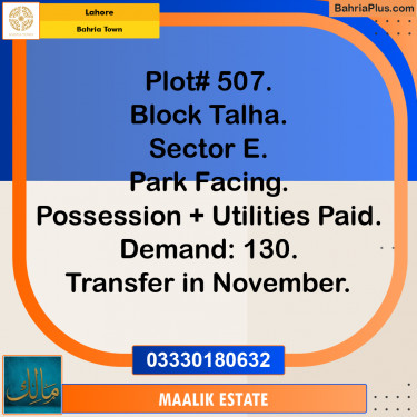 Residential Plot for Sale in Bahria Town, Lahore - (BP-240642)