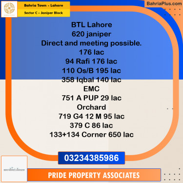 10 Marla Residential Plot for Sale in Sector C - Janiper Block -  Bahria Town, Lahore - (BP-240673)
