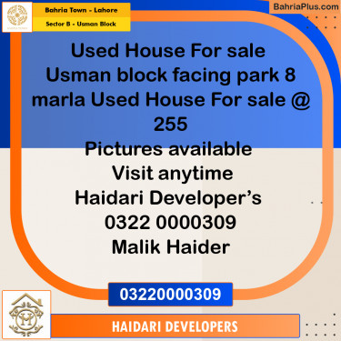 8 Marla Residential House for Sale in Sector B - Usman Block -  Bahria Town, Lahore - (BP-240679)