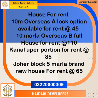 10 Marla Residential House for Sale in Overseas A -  Bahria Town, Lahore - (BP-240685)