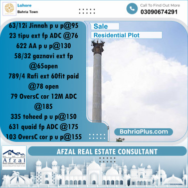 Residential Plot for Sale in Bahria Town, Lahore - (BP-240699)