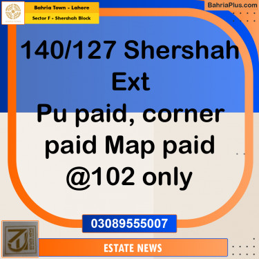 Residential Plot for Sale in Sector F - Shershah Block -  Bahria Town, Lahore - (BP-240740)