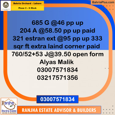 5 Marla Residential Plot for Sale in Phase 2 - G Block -  Bahria Orchard, Lahore - (BP-240747)