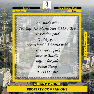 Residential Plot for Sale in Bahria Town, Lahore - (BP-240782)
