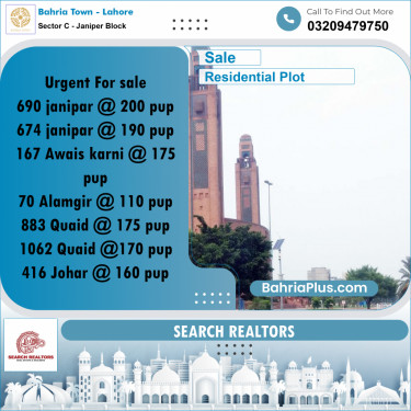 10 Marla Residential Plot for Sale in Sector C - Janiper Block -  Bahria Town, Lahore - (BP-240895)