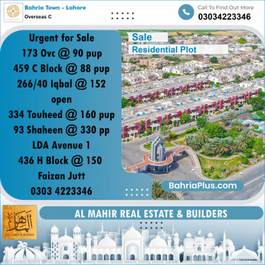 Residential Plot for Sale in Overseas C -  Bahria Town, Lahore - (BP-240911)