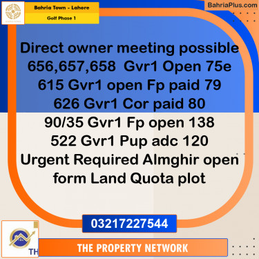 5 Marla Residential Plot for Sale in Golf Phase 1 -  Bahria Town, Lahore - (BP-240916)