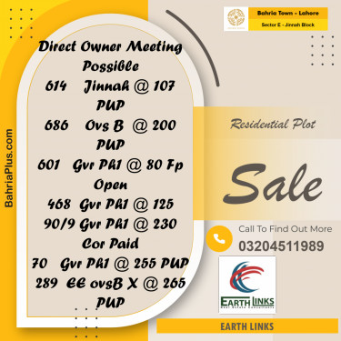 5 Marla Residential Plot for Sale in Sector E - Jinnah Block -  Bahria Town, Lahore - (BP-241007)
