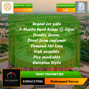 5 Marla Residential House for Sale in Sector B - Safari Villas -  Bahria Town, Lahore - (BP-241053)