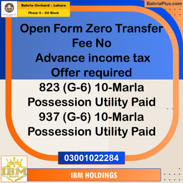 10 Marla Residential Plot for Sale in Phase 4 - G6 Block -  Bahria Orchard, Lahore - (BP-241058)