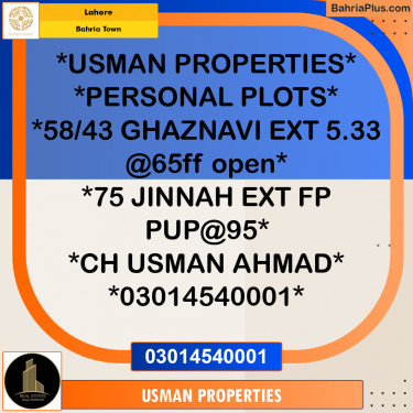 Residential Plot for Sale in Bahria Town, Lahore - (BP-241138)
