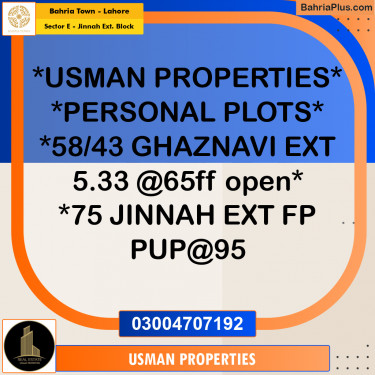 5 Marla Residential Plot for Sale in Sector E - Jinnah Ext. Block -  Bahria Town, Lahore - (BP-241142)