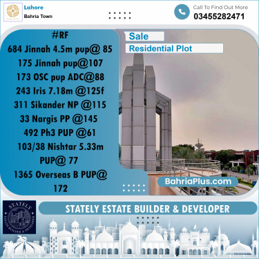 Residential Plot for Sale in Bahria Town, Lahore - (BP-241217)
