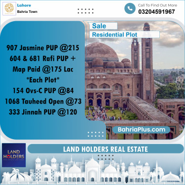 Residential Plot for Sale in Bahria Town, Lahore - (BP-241270)