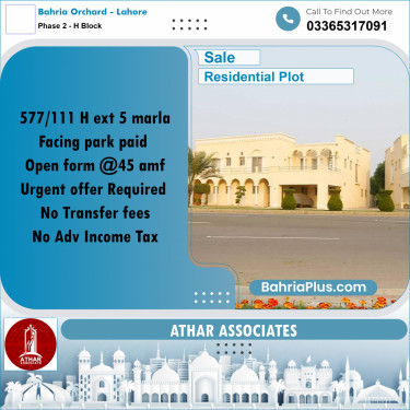 5 Marla Residential Plot for Sale in Phase 2 - H Block -  Bahria Orchard, Lahore - (BP-241304)