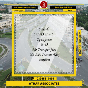 5 Marla Residential Plot for Sale in Phase 2 - H Block -  Bahria Orchard, Lahore - (BP-241327)