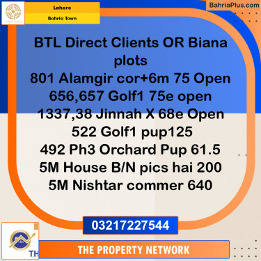 5 Marla Residential Plot for Sale in Bahria Town, Lahore - (BP-241334)