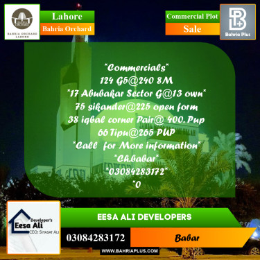 Commercial Plot for Sale in Bahria Orchard, Lahore - (BP-241354)