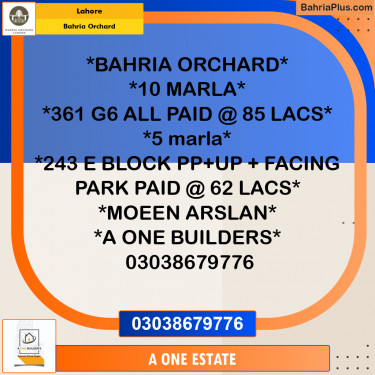 Residential Plot for Sale in Bahria Orchard, Lahore - (BP-241421)