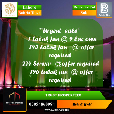 Residential Plot for Sale in Bahria Town, Lahore - (BP-241496)