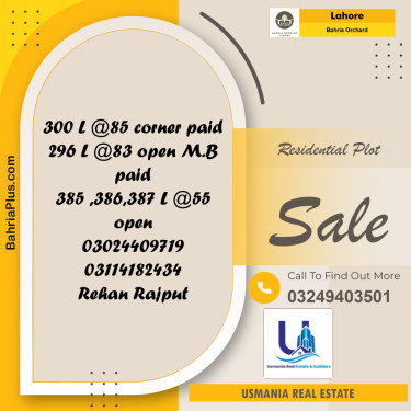 Residential Plot for Sale in Bahria Orchard, Lahore - (BP-241514)