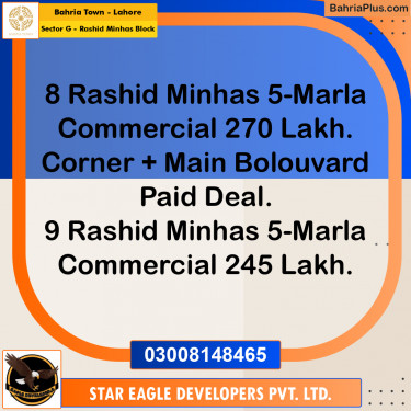 5 Marla Residential Plot for Sale in Sector G - Rashid Minhas Block -  Bahria Town, Lahore - (BP-241608)