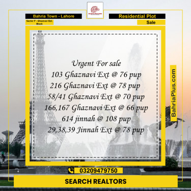 5 Marla Residential Plot for Sale in Sector F - Ghaznavi Ext. Block -  Bahria Town, Lahore - (BP-241619)