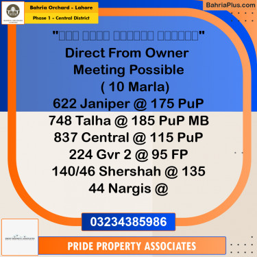 10 Marla Residential Plot for Sale in Phase 1 - Central District -  Bahria Orchard, Lahore - (BP-241802)