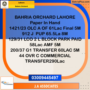 Residential Plot for Sale in Bahria Orchard, Lahore - (BP-241819)