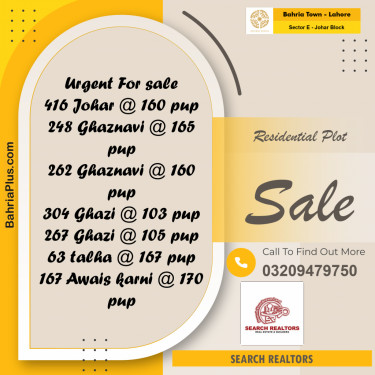 10 Marla Residential Plot for Sale in Sector E - Johar Block -  Bahria Town, Lahore - (BP-241876)
