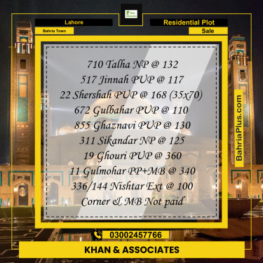 Residential Plot for Sale in Bahria Town, Lahore - (BP-241916)