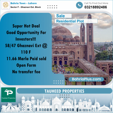 10 Marla Residential Plot for Sale in Sector F - Ghaznavi Ext. Block -  Bahria Town, Lahore - (BP-241960)