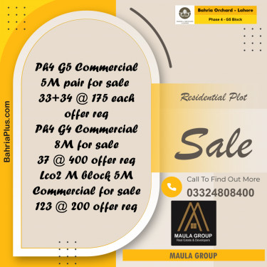 5 Marla Residential Plot for Sale in Phase 4 - G5 Block -  Bahria Orchard, Lahore - (BP-242003)
