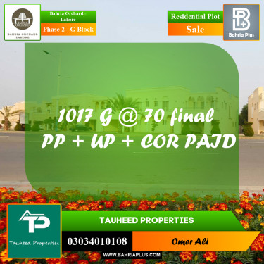 8 Marla Residential Plot for Sale in Phase 2 - G Block -  Bahria Orchard, Lahore - (BP-242015)