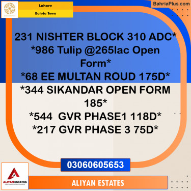 Residential Plot for Sale in Bahria Town, Lahore - (BP-242020)