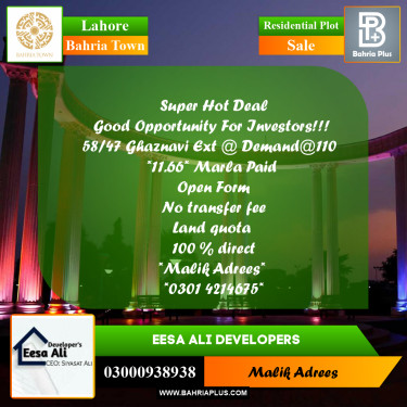 Residential Plot for Sale in Bahria Town, Lahore - (BP-242139)