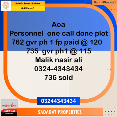 10 Marla Residential Plot for Sale in Golf Phase 1 -  Bahria Town, Lahore - (BP-242152)