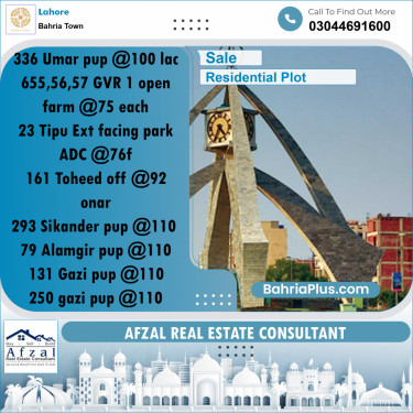 Residential Plot for Sale in Bahria Town, Lahore - (BP-242179)
