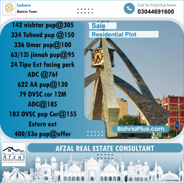 Residential Plot for Sale in Bahria Town, Lahore - (BP-242182)
