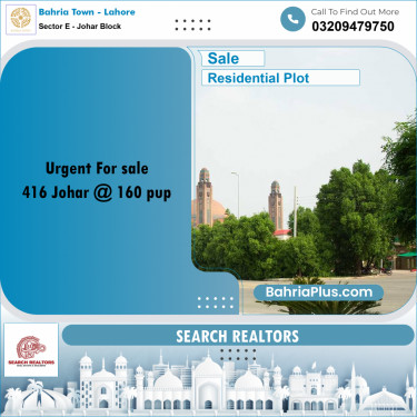 10 Marla Residential Plot for Sale in Sector E - Johar Block -  Bahria Town, Lahore - (BP-242216)