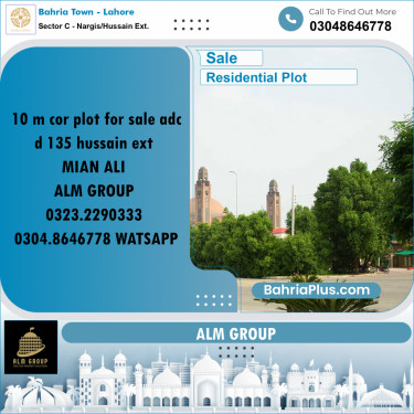 10 Marla Residential Plot for Sale in Sector C - Nargis/Hussain Ext. -  Bahria Town, Lahore - (BP-242234)
