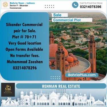5 Marla Commercial Plot for Sale in Sector F - Sikandar Commercial -  Bahria Town, Lahore - (BP-242305)