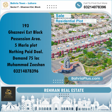5 Marla Residential Plot for Sale in Sector F - Ghaznavi Ext. Block -  Bahria Town, Lahore - (BP-242307)