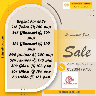 10 Marla Residential Plot for Sale in Sector E - Johar Block -  Bahria Town, Lahore - (BP-242387)
