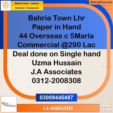 5 Marla Commercial Plot for Sale in Overseas C Commercial -  Bahria Town, Lahore - (BP-242402)