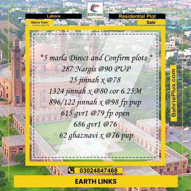 5 Marla Residential Plot for Sale in Bahria Town, Lahore - (BP-242413)