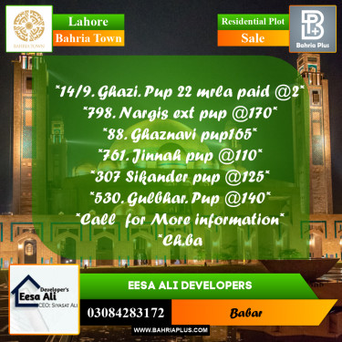 Residential Plot for Sale in Bahria Town, Lahore - (BP-242428)