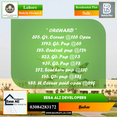 Residential Plot for Sale in Bahria Orchard, Lahore - (BP-242474)