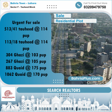 10 Marla Residential Plot for Sale in Sector F - Tauheed Block -  Bahria Town, Lahore - (BP-242628)